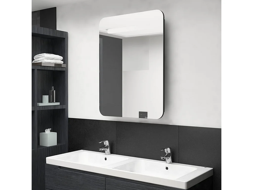 Armoire de salle de bain à miroir LED Noir 60x11x80