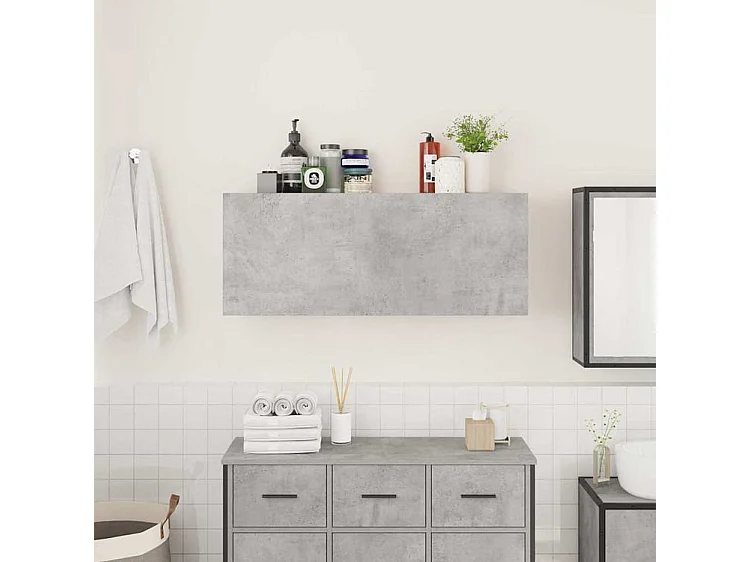 Armoire murale de bain gris béton 100x25x40 bois d'ingénierie