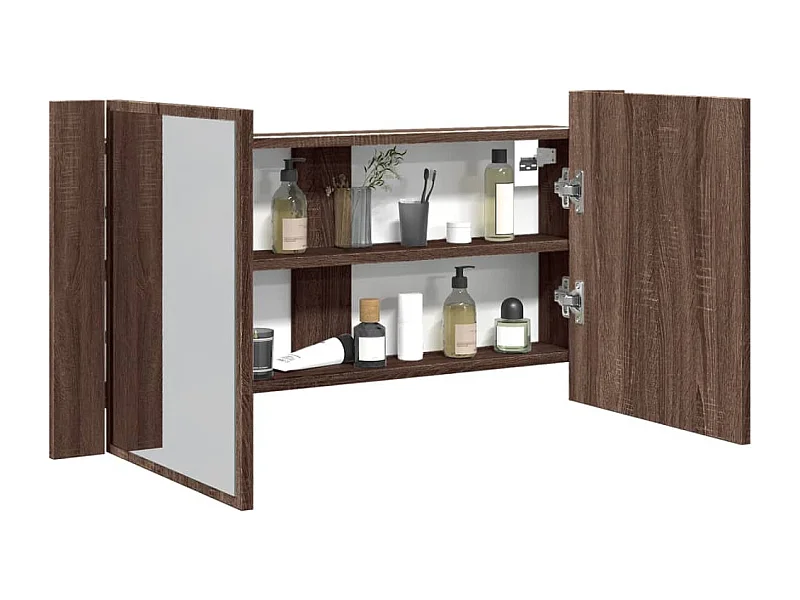 Armoire à miroir à LED de bain chêne marron 90x12x45
