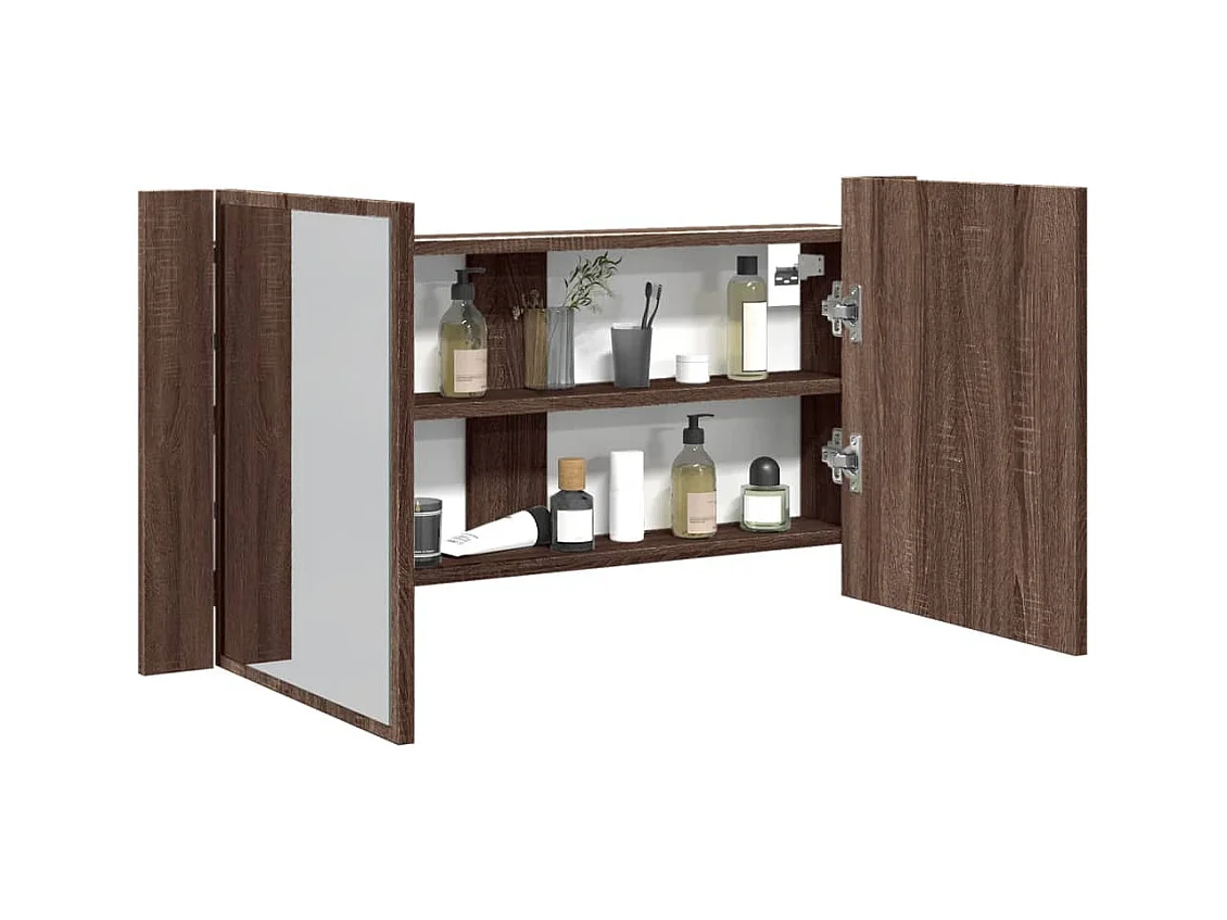 Armoire à miroir à LED de bain chêne marron 90x12x45