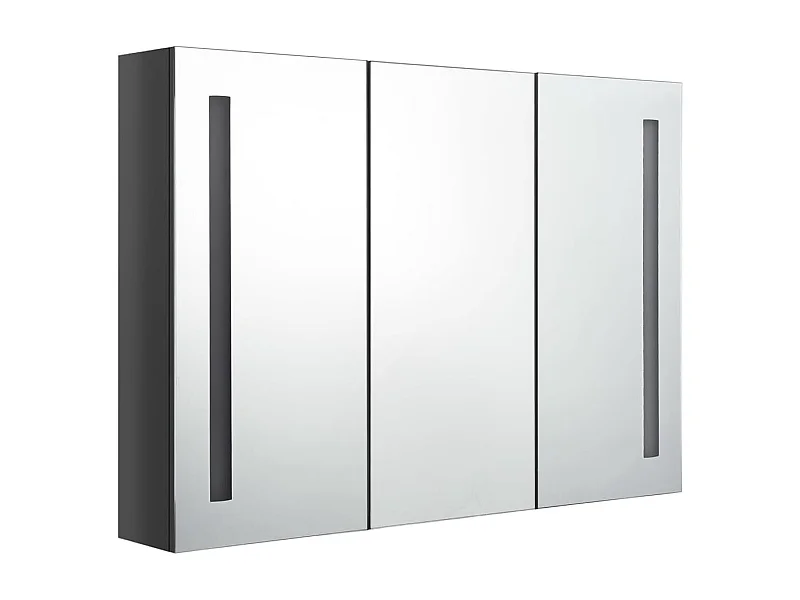 Armoire de salle de bain à miroir LED 89x14x62 Gris brillant