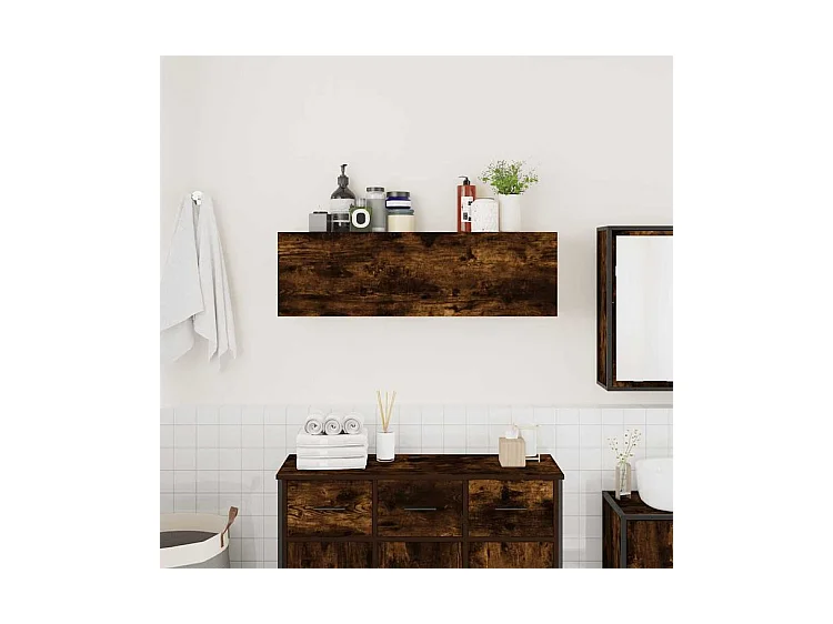 Armoire murale de bain chêne fumé 100x25x30 bois d'ingénierie