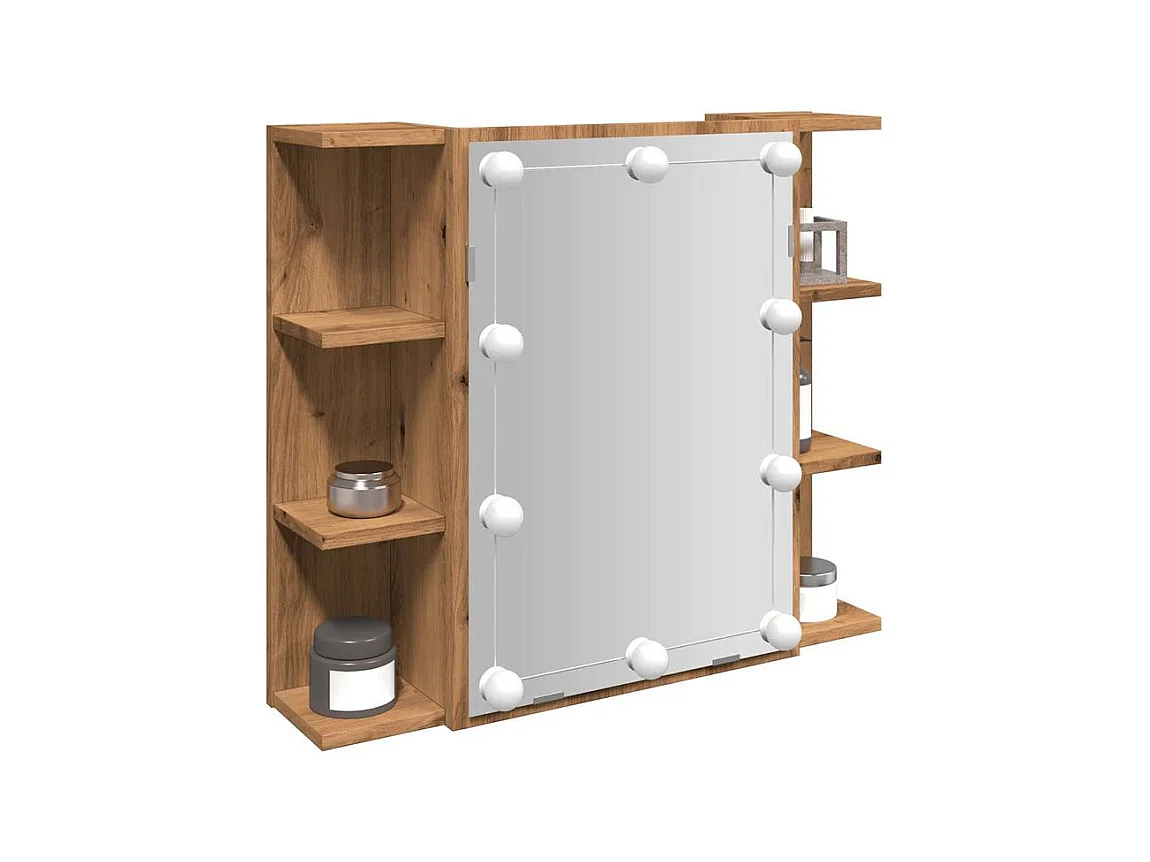 Armoire à miroir avec LED chêne artisanal 70x16,5x60