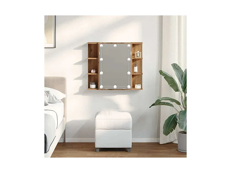 Armoire à miroir avec LED chêne artisanal 70x16,5x60