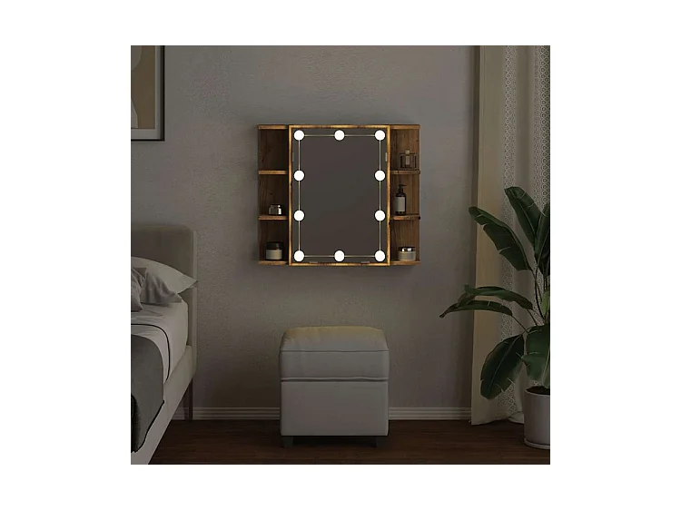 Armoire à miroir avec LED chêne artisanal 70x16,5x60