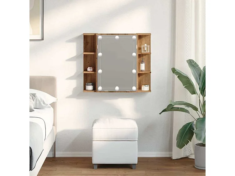 Armoire à miroir avec LED chêne artisanal 70x16,5x60