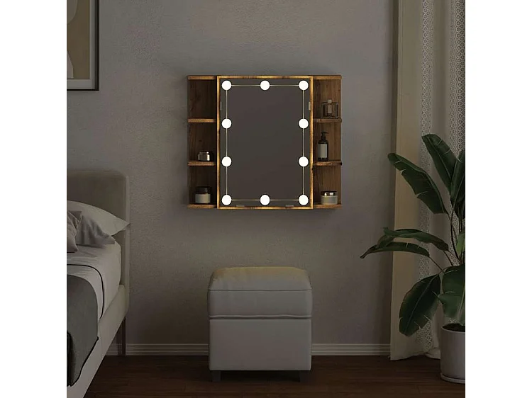 Armoire à miroir avec LED chêne artisanal 70x16,5x60