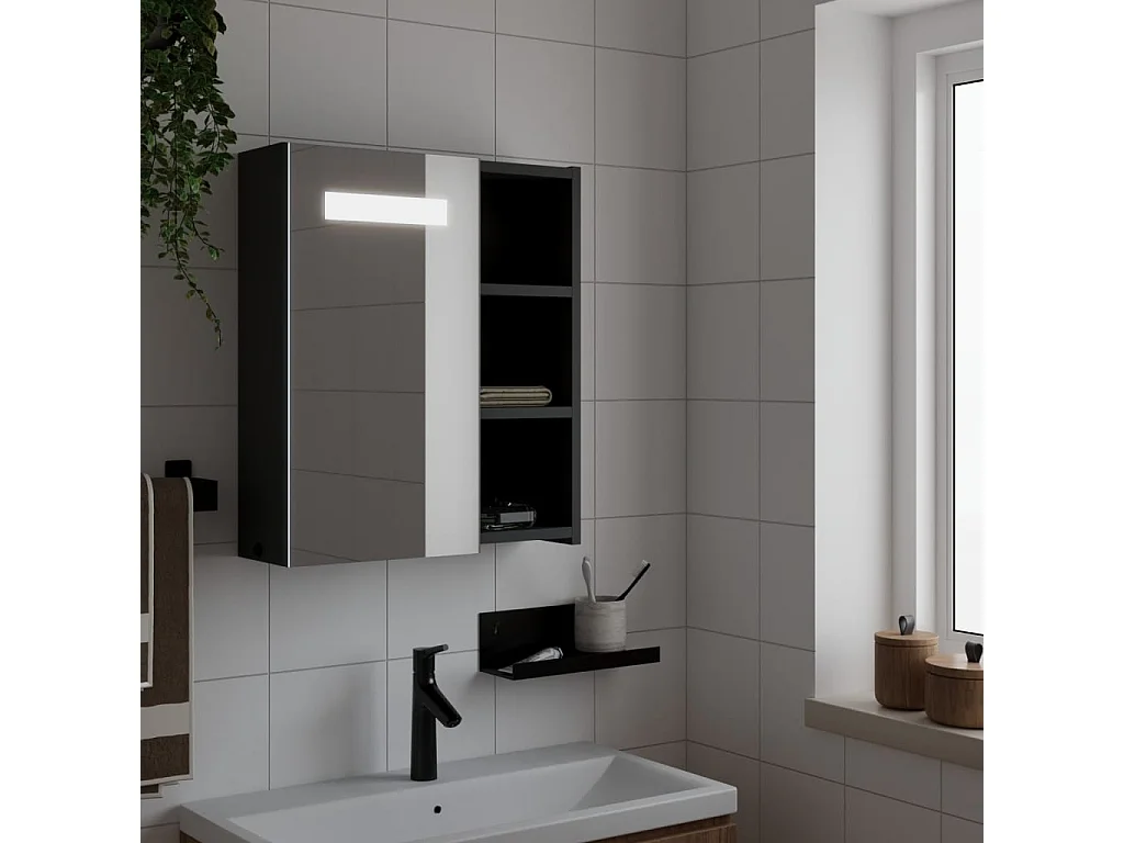Armoire de salle de bain à miroir avec LED noir 45x13x52