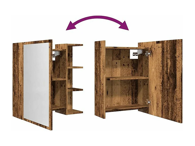 Armoire à miroir de salle de bain vieux bois 62,5x20,5x64