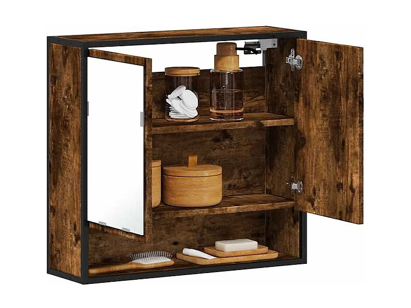 Armoire à miroir de salle de bain chêne fumé bois d’ingénierie