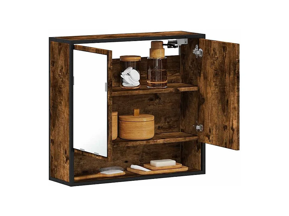 Armoire à miroir de salle de bain chêne fumé bois d’ingénierie