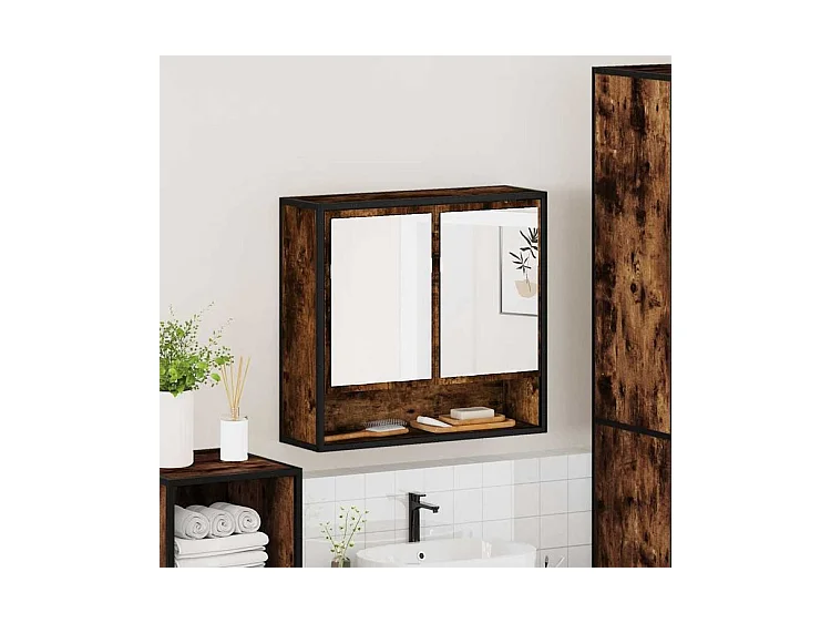 Armoire à miroir de salle de bain chêne fumé bois d’ingénierie
