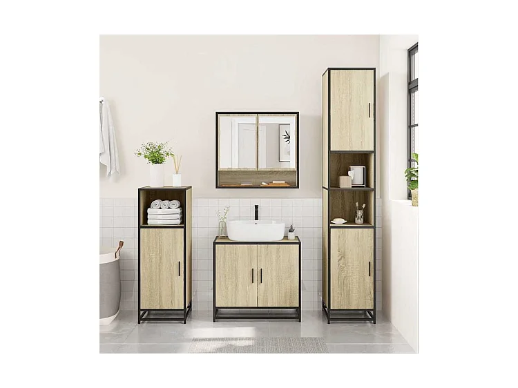 Armoire à miroir de salle de bain chêne sonoma bois ingénierie