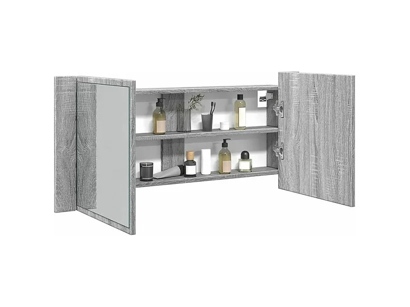 Armoire à miroir à LED de bain gris sonoma 100x12x45