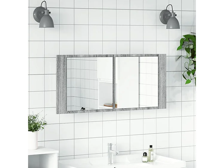 Armoire à miroir à LED de bain gris sonoma 100x12x45