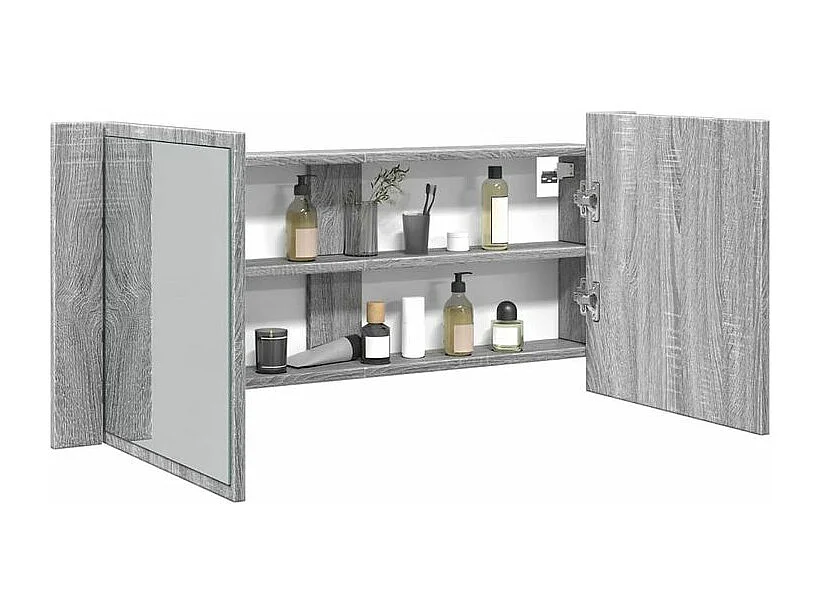 Armoire à miroir à LED de bain gris sonoma 100x12x45