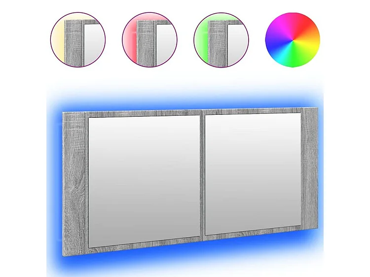 Armoire à miroir à LED de bain gris sonoma 100x12x45