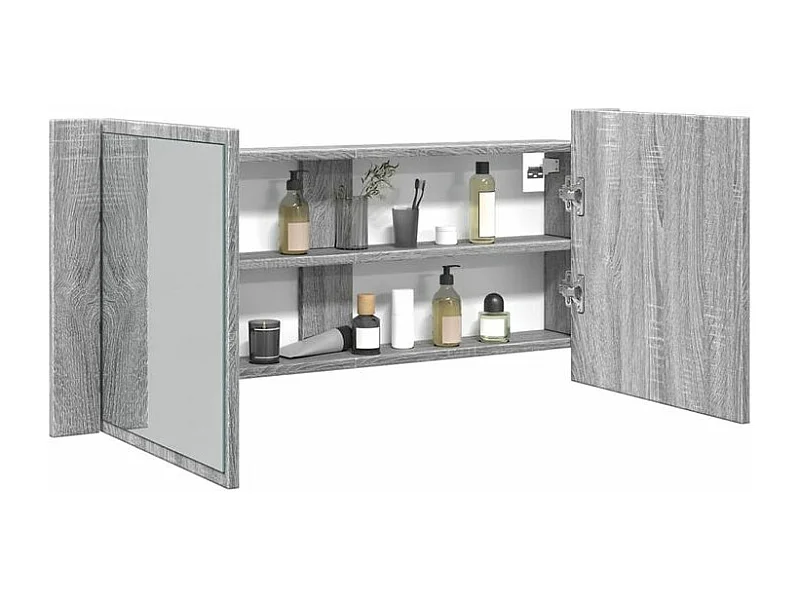 Armoire à miroir à LED de bain gris sonoma 100x12x45