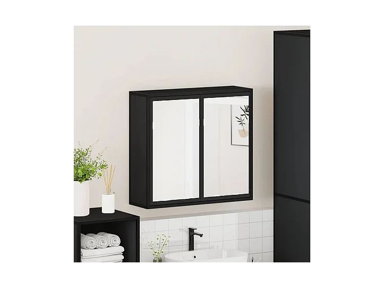 Armoire à miroir de salle de bain noir bois d’ingénierie