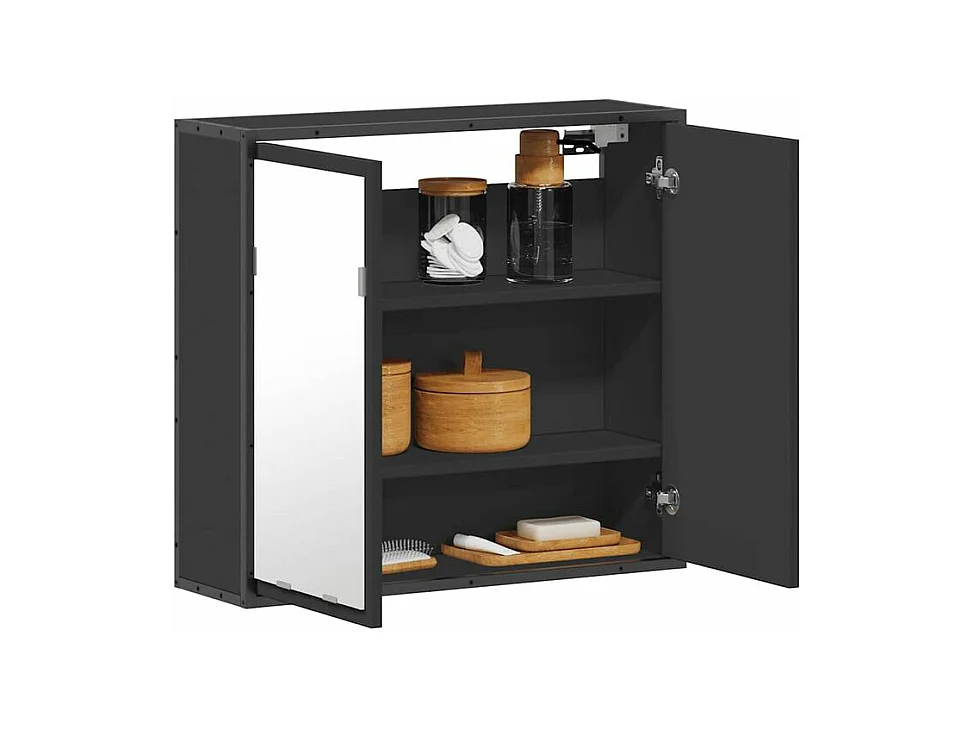 Armoire à miroir de salle de bain noir bois d’ingénierie