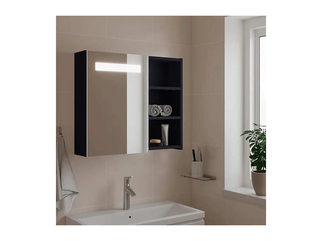 Armoire de salle de bain à miroir avec LED gris 60x13x52