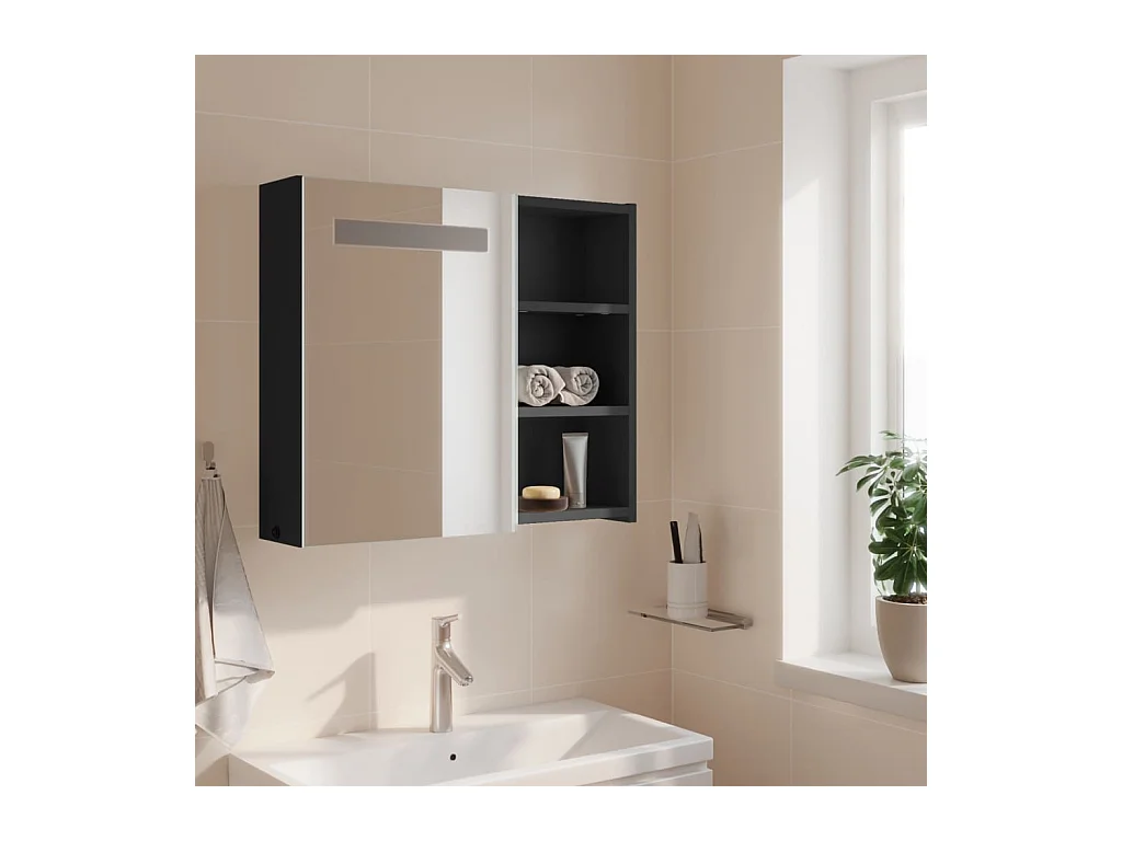 Armoire de salle de bain à miroir avec LED gris 60x13x52