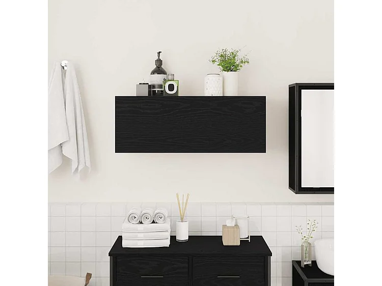Armoire murale de bain noir 80x25x30 bois d'ingénierie