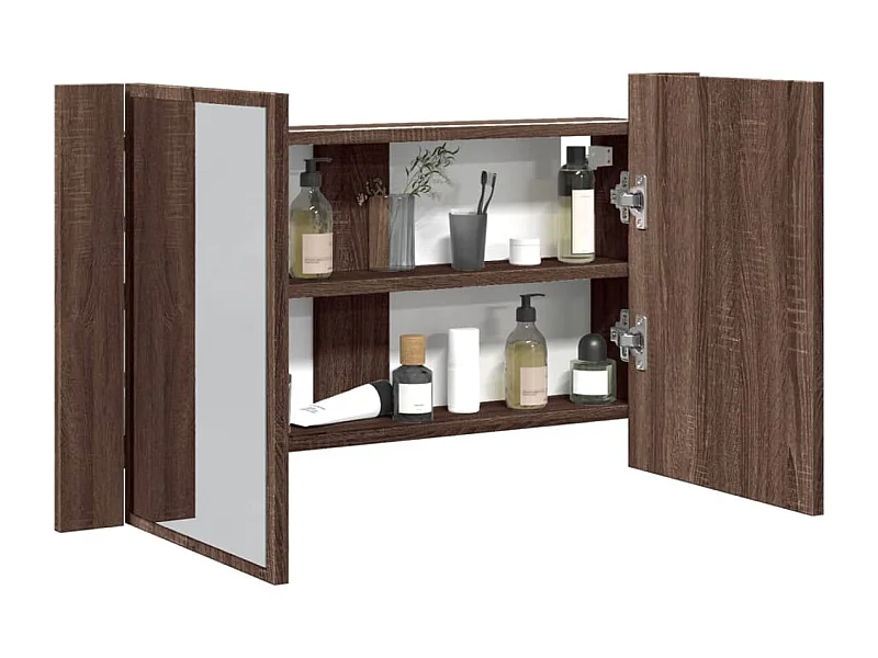 Armoire à miroir à LED de bain chêne marron 80x12x45