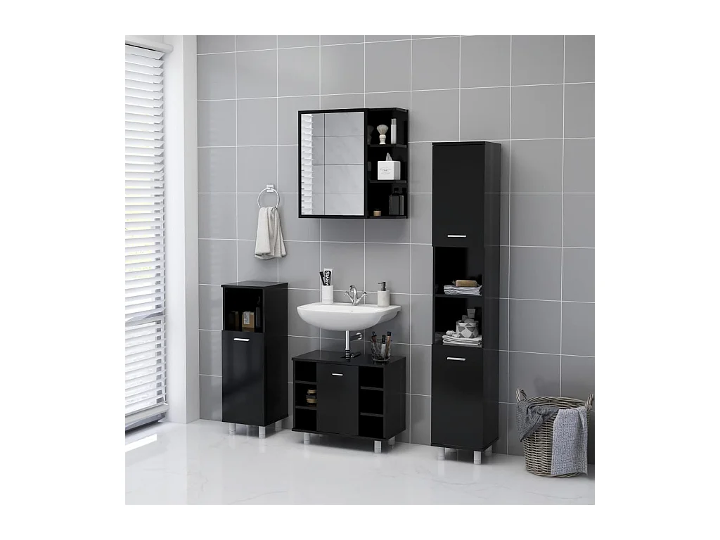 Armoire à miroir de salle de bain Noir 62,5x20,5x64