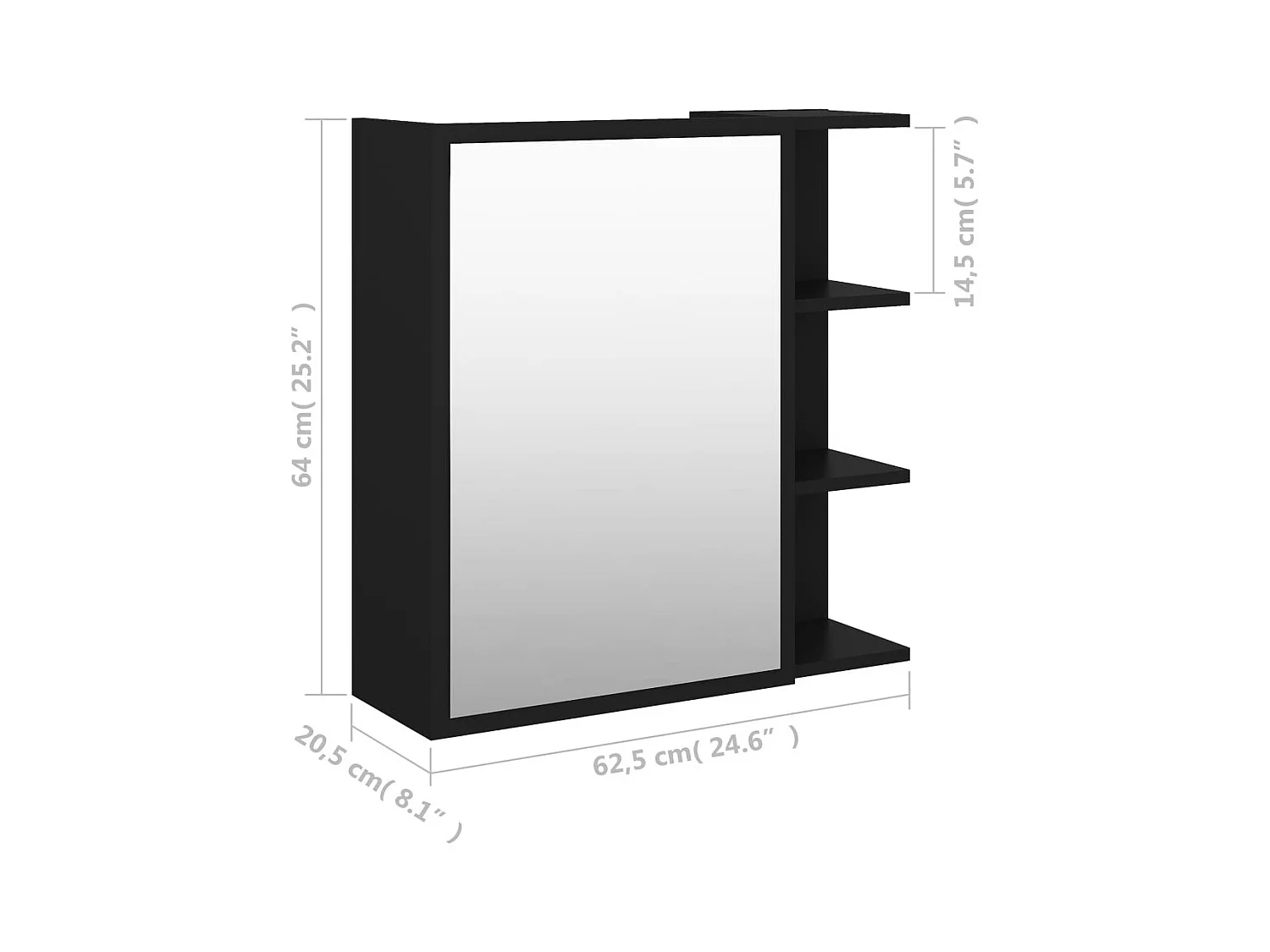 Armoire à miroir de salle de bain Noir 62,5x20,5x64