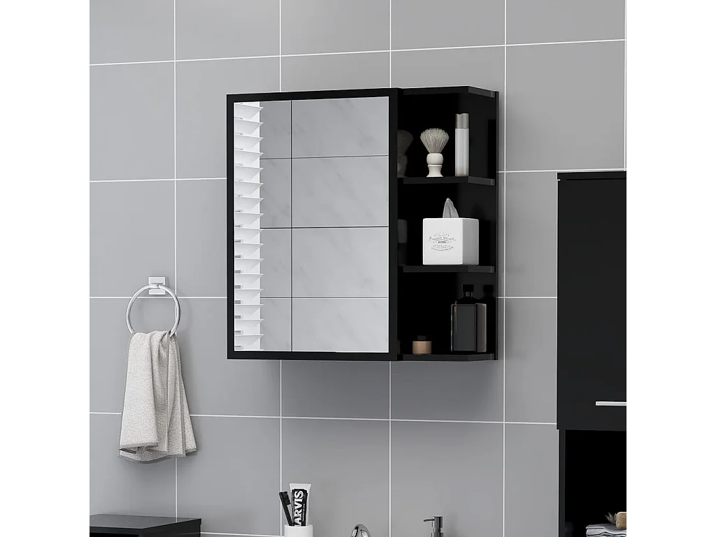 Armoire à miroir de salle de bain Noir 62,5x20,5x64