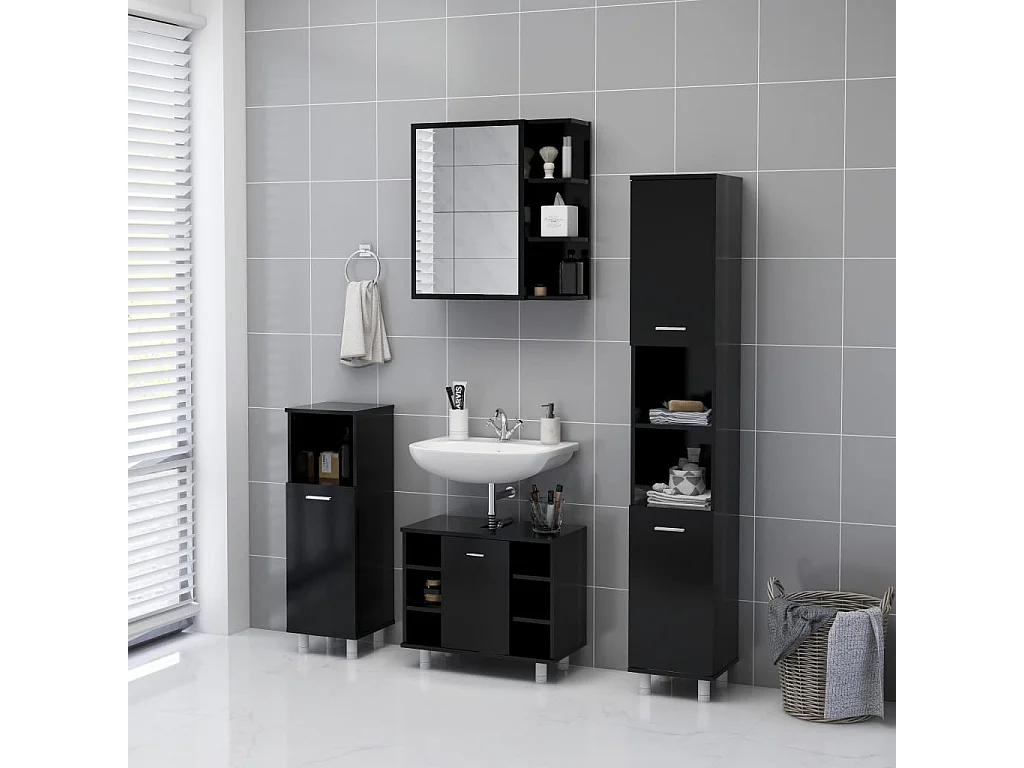 Armoire à miroir de salle de bain Noir 62,5x20,5x64