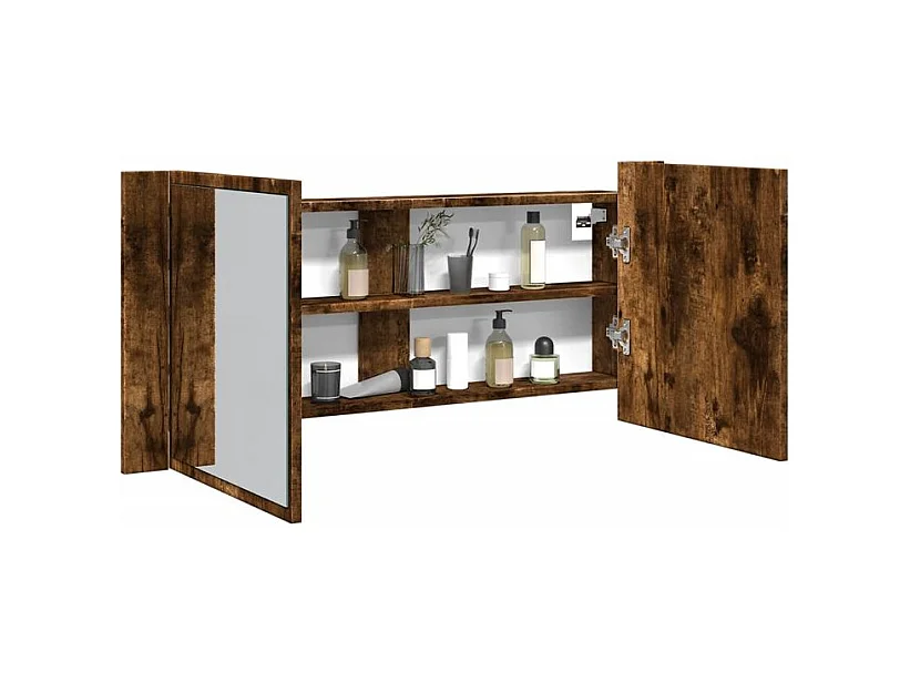 Armoire à miroir à LED de bain chêne fumé 100x12x45