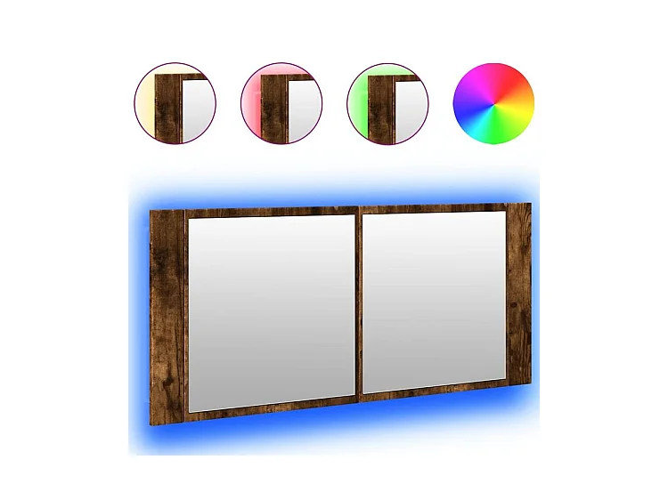 Armoire à miroir à LED de bain chêne fumé 100x12x45