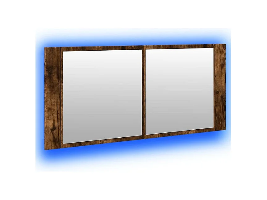 Armoire à miroir à LED de bain chêne fumé 100x12x45