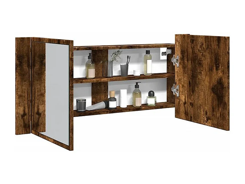 Armoire à miroir à LED de bain chêne fumé 100x12x45