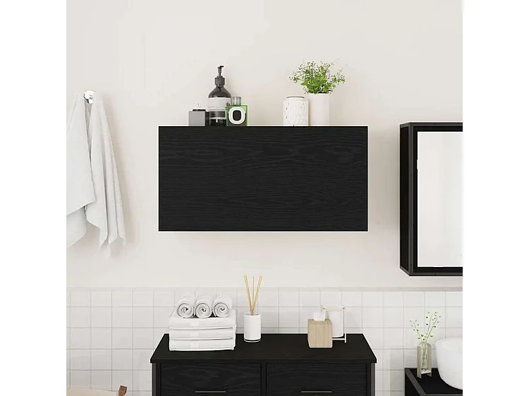 Armoire murale de bain noir 80x25x40 bois d'ingénierie