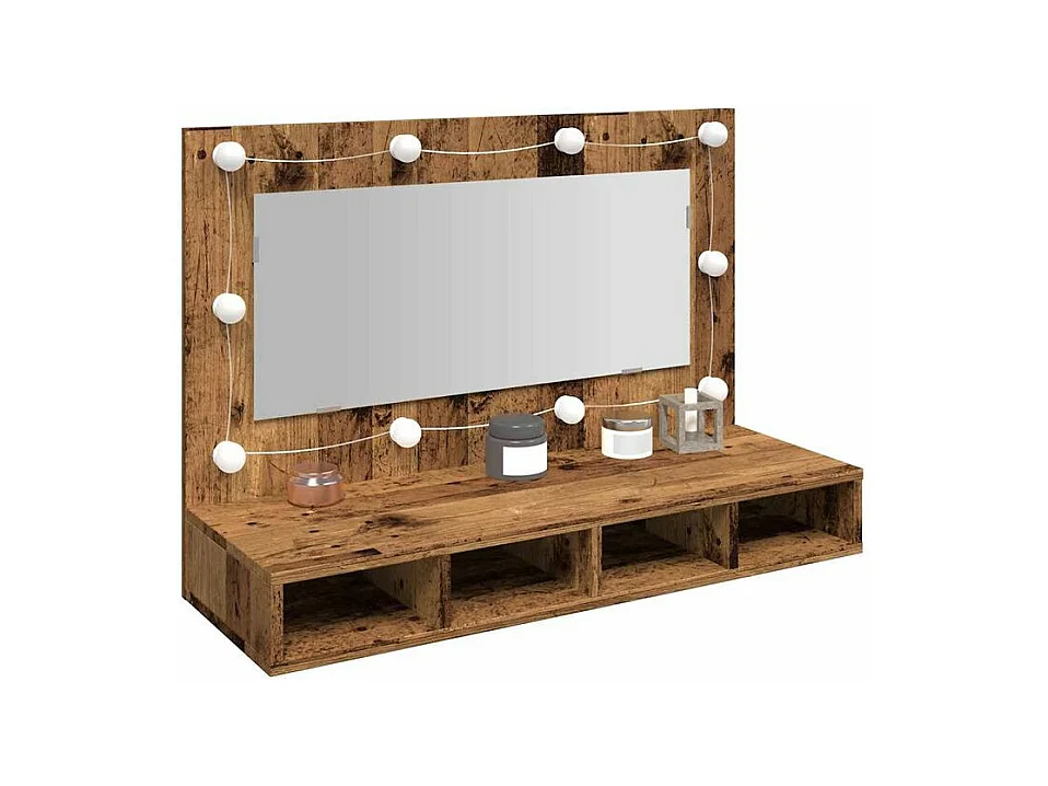 Armoire à miroir avec LED vieux bois 90x31,5x62
