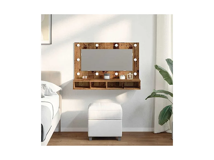 Armoire à miroir avec LED vieux bois 90x31,5x62