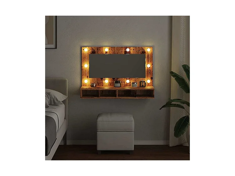 Armoire à miroir avec LED vieux bois 90x31,5x62