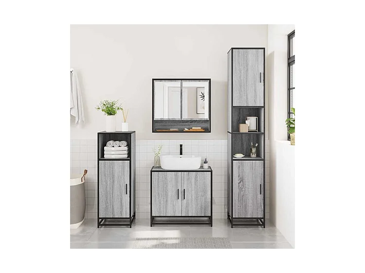 Armoire à miroir de salle de bain sonoma gris bois d’ingénierie