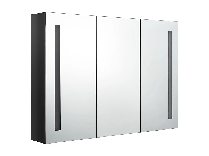 Armoire de salle de bain à miroir LED 89x14x62 Noir brillant