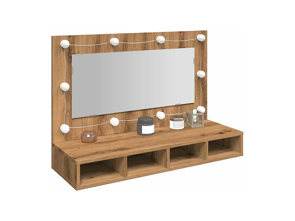 Armoire à miroir avec LED chêne artisanal 90x31,5x62