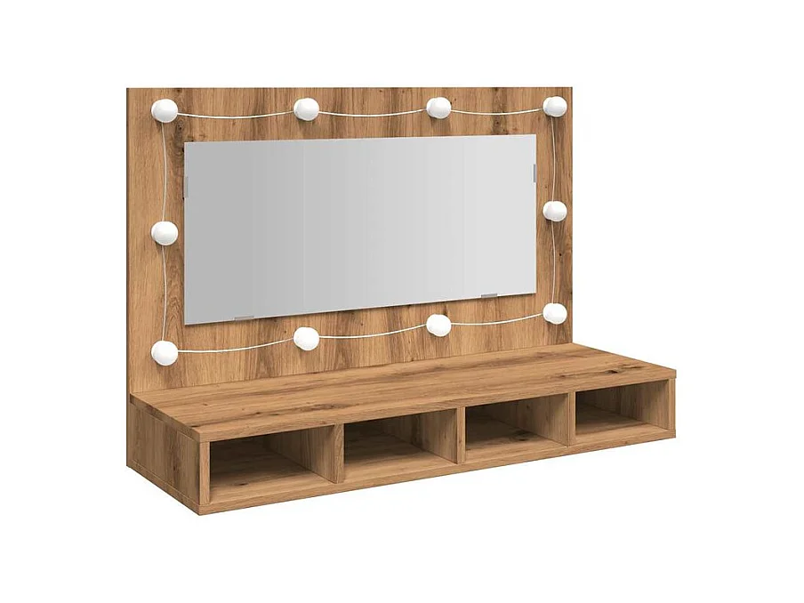 Armoire à miroir avec LED chêne artisanal 90x31,5x62