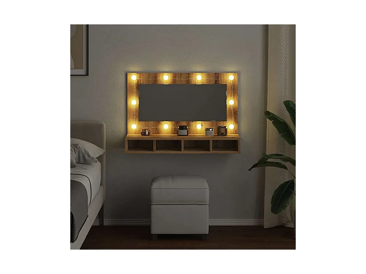Armoire à miroir avec LED chêne artisanal 90x31,5x62