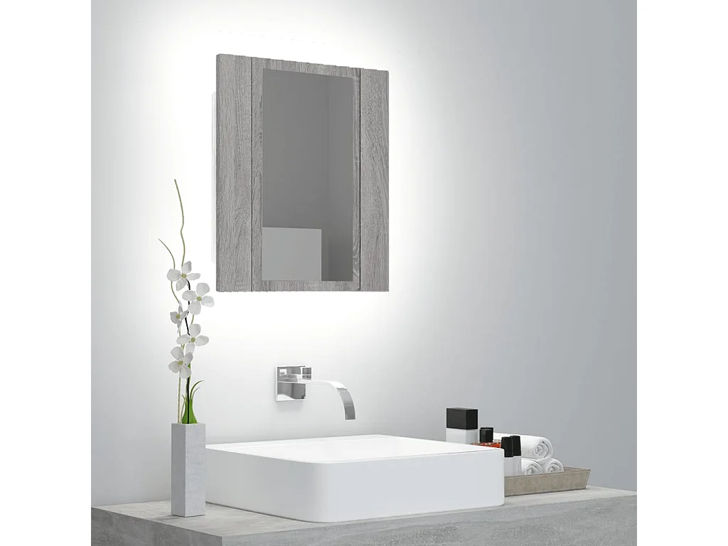 Armoire à miroir LED de salle de bain sonoma gris 40x12x45