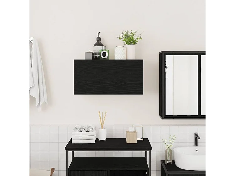 Armoire murale de bain noir 60x25x30 bois d'ingénierie
