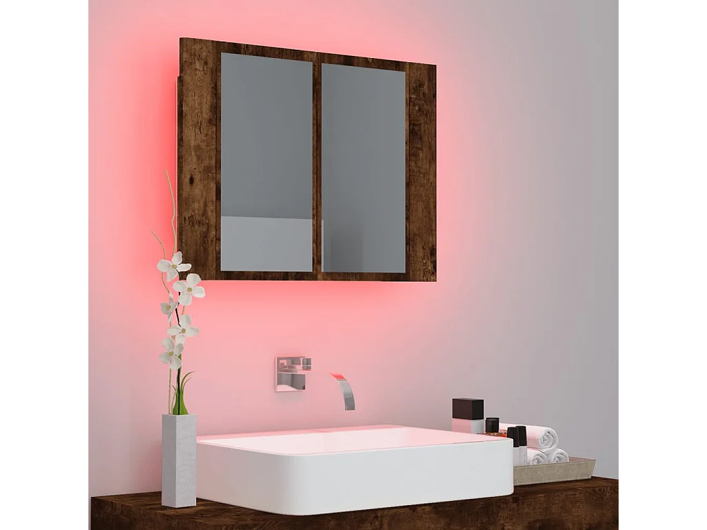 Armoire à miroir LED Chêne fumé 60x12x45 Bois d'ingénierie