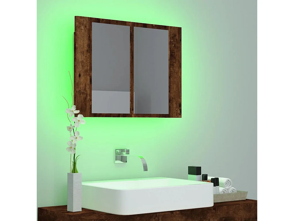 Armoire à miroir LED Chêne fumé 60x12x45 Bois d'ingénierie