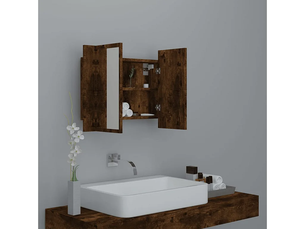 Armoire à miroir LED Chêne fumé 60x12x45 Bois d'ingénierie